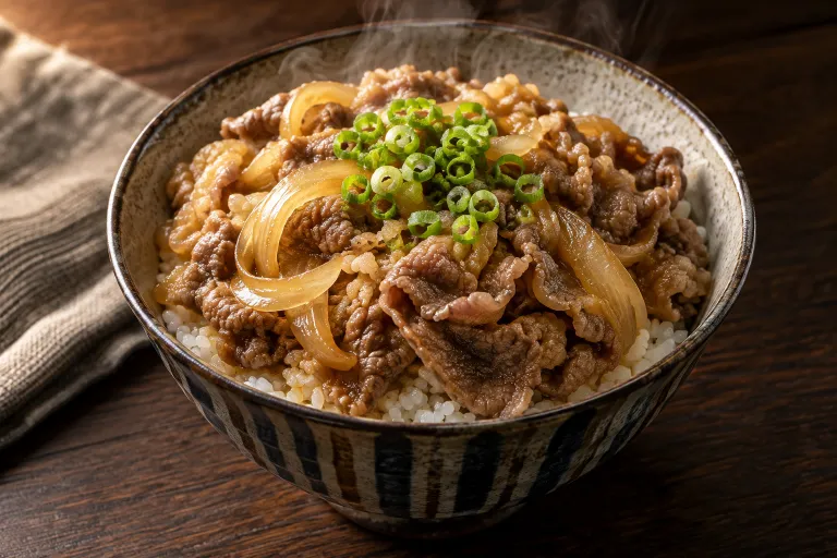 洋蔥牛肉蓋飯 · 成品餐盤